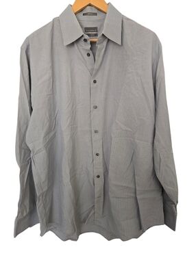 calibrate slim fit dress shirt Calibrate Button Up Shirt Men's Large Slim Fit Blue with Geometric 100%  Cotton